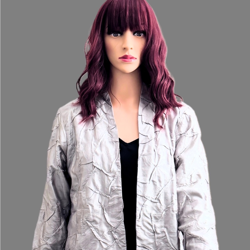 Eileen Fisher Metallic Gray Crinkle Jacket M EUC